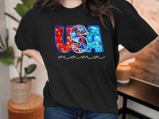 USA Mama T-Shirt: A Sparkling Celebration of Patriotic Pride