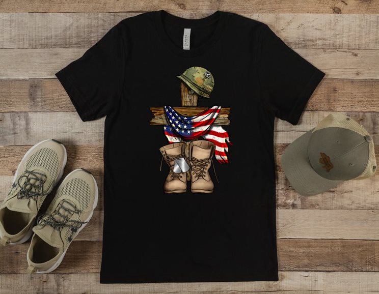 Flag, Boots & Helmet Veterans T-Shirt