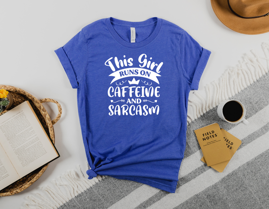 Fuel Your Day with Caffeine and Sarcasm: This Girl Runs T-Shirt - Order Now!