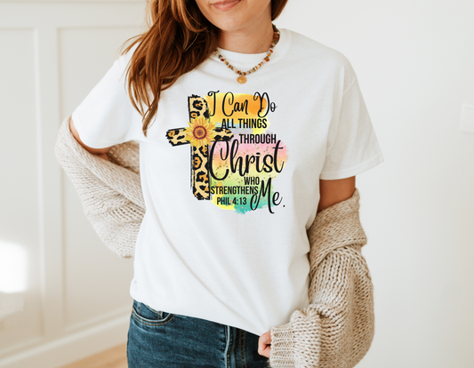 Find Strength in Christ with Our Phillippians 4:13 'I Can Do All Things Through Christ Who Strengthens Me' T-Shirt - Order Now!