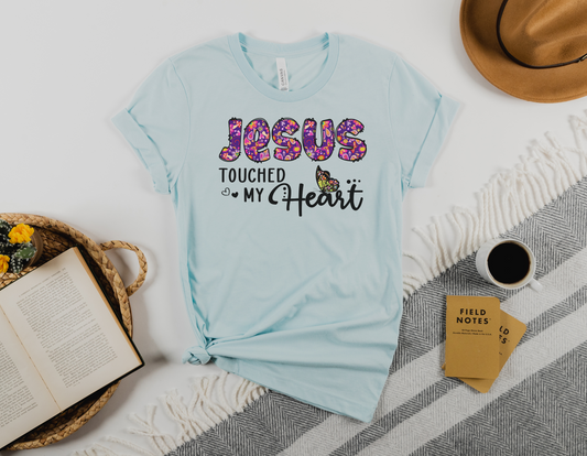 Experience the Touch of Jesus in Our Heartwarming 'Jesus Touched My Heart' T-Shirt - Order Now!