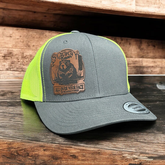 Soggy Beaver BBQ Hat – “All Over Your Face” Leather Patch Snapback