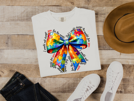 Autism Awareness Bow T-Shirt – I Wouldn’t Change You for the World