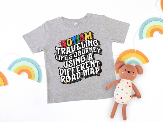 Autism Awareness Road Map T-Shirt – Life’s Journey in Full Color