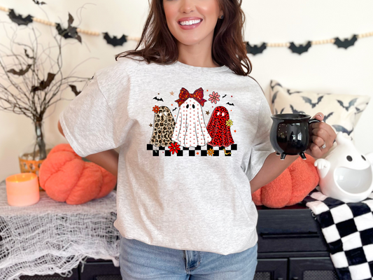 Spooky Cute Ghost Trio T-Shirt – Sass, Style & Spells 👻🎀🕸️