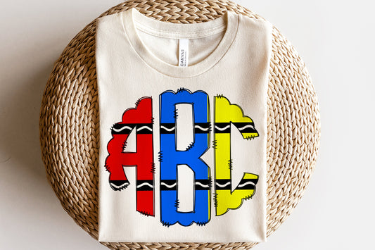 Add Color to Your Back to School Style with Our Crayons Monogram T-Shirt - Order Now!