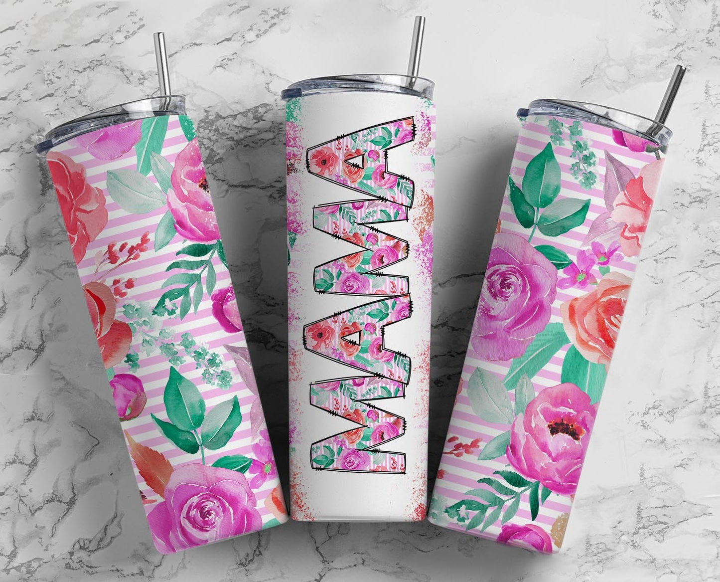 Stay Stylish and Hydrated with Our Pink Floral Mama Tumbler - Perfect for Busy Moms on the Go!