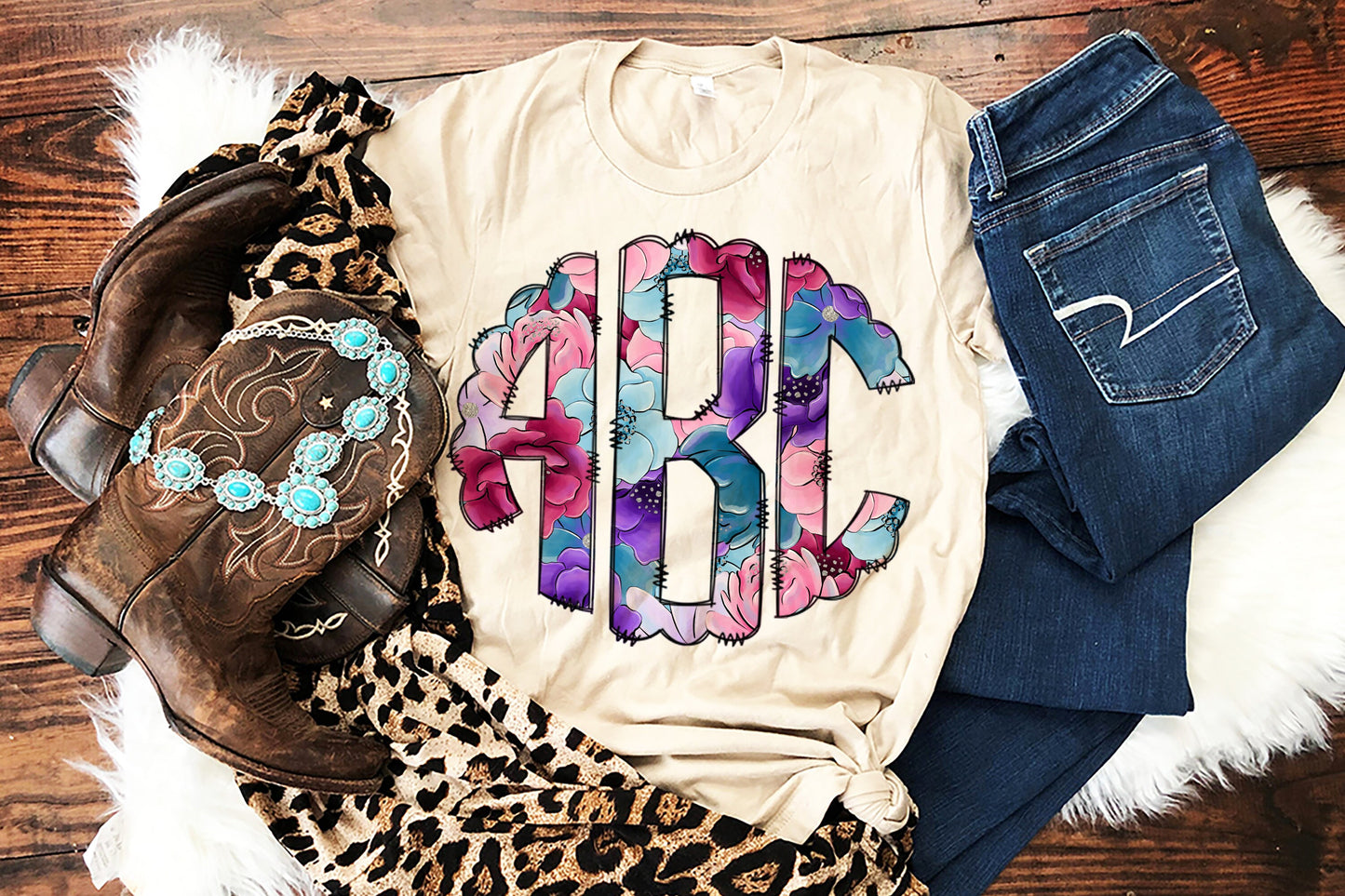 Personalize Your Style with Our Floral Monogram T-Shirt - Order Now!