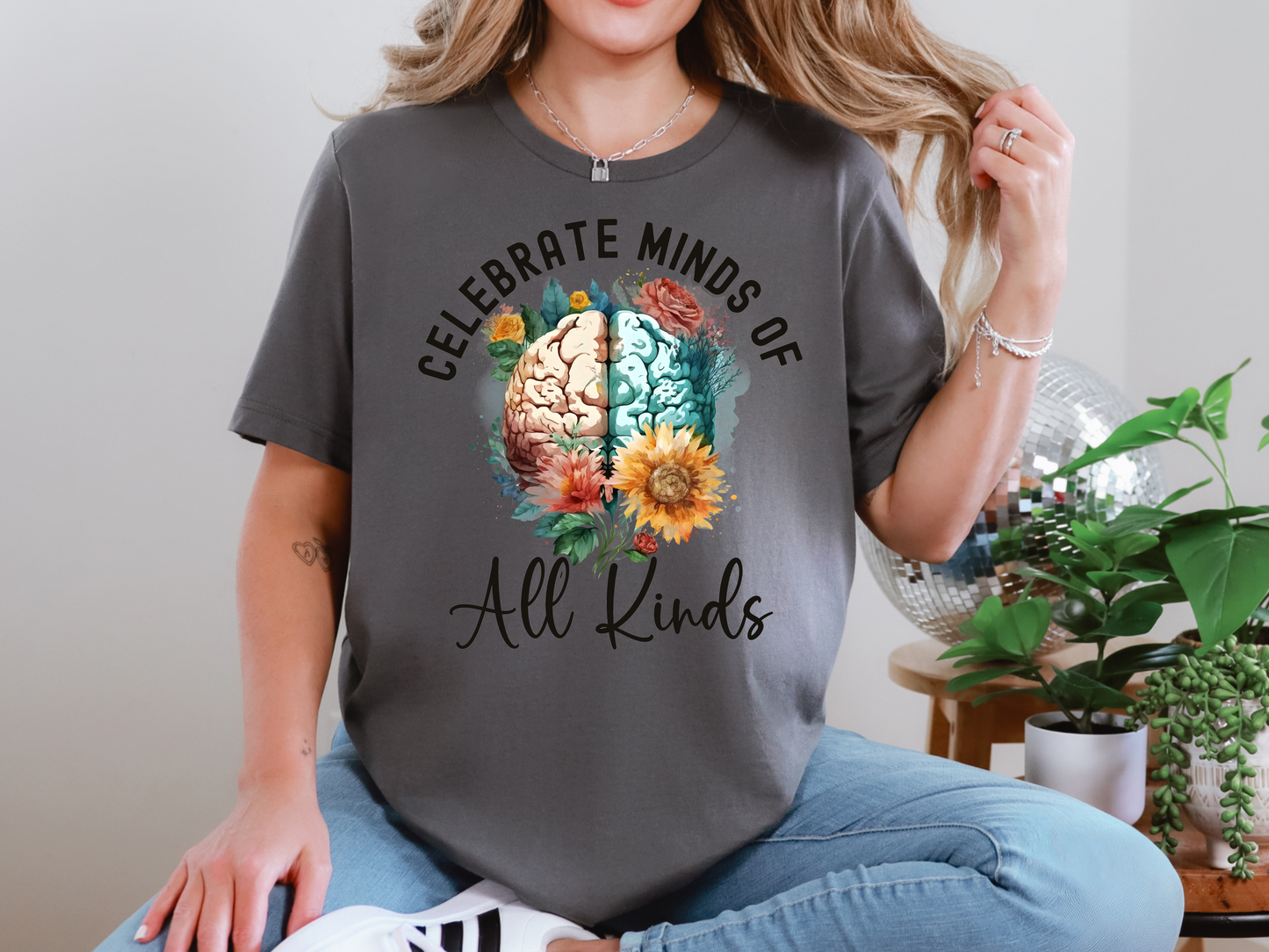 Celebrate Minds of All Kinds – Neurodiversity Awareness Floral Brain T-Shirt