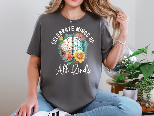 Celebrate Minds of All Kinds – Neurodiversity Awareness Floral Brain T-Shirt
