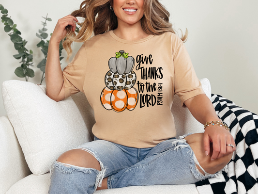 Give Thanks to the Lord T-Shirt (Psalm 136:1): A Fall Favorite with a Faithful Heart