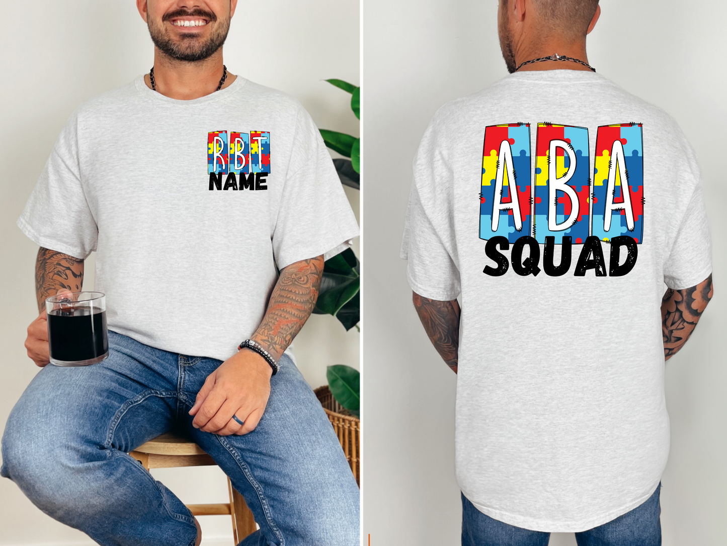 ABA Squad Custom T-Shirt: Puzzle Pride, Personalized for Your Crew