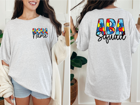 ABA Squad Custom T-Shirt: Puzzle Pride, Personalized for Your Crew