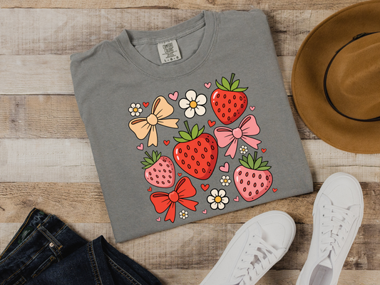 Bows & Berries T-Shirt – Sweet, Soft, and Full of Charm 🍓🎀