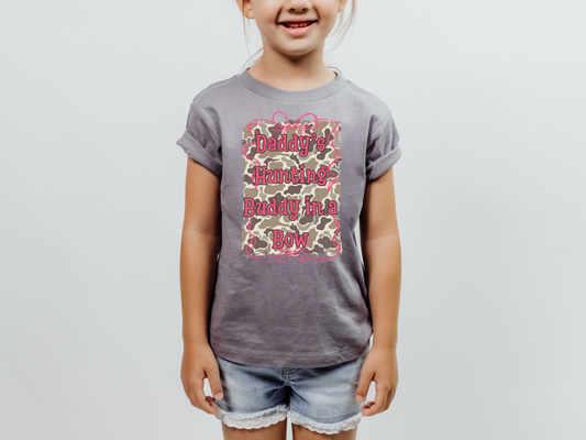 Daddy’s Hunting Buddy in a Bow Kids T-Shirt 🦌🎀