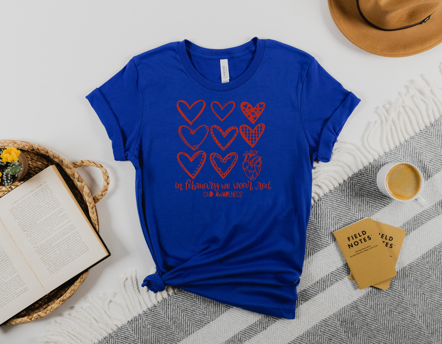 Show Your Support for CHD with Our Multi-Design Hearts CHD Awareness T-Shirt: "We Wear Red In February" Tee