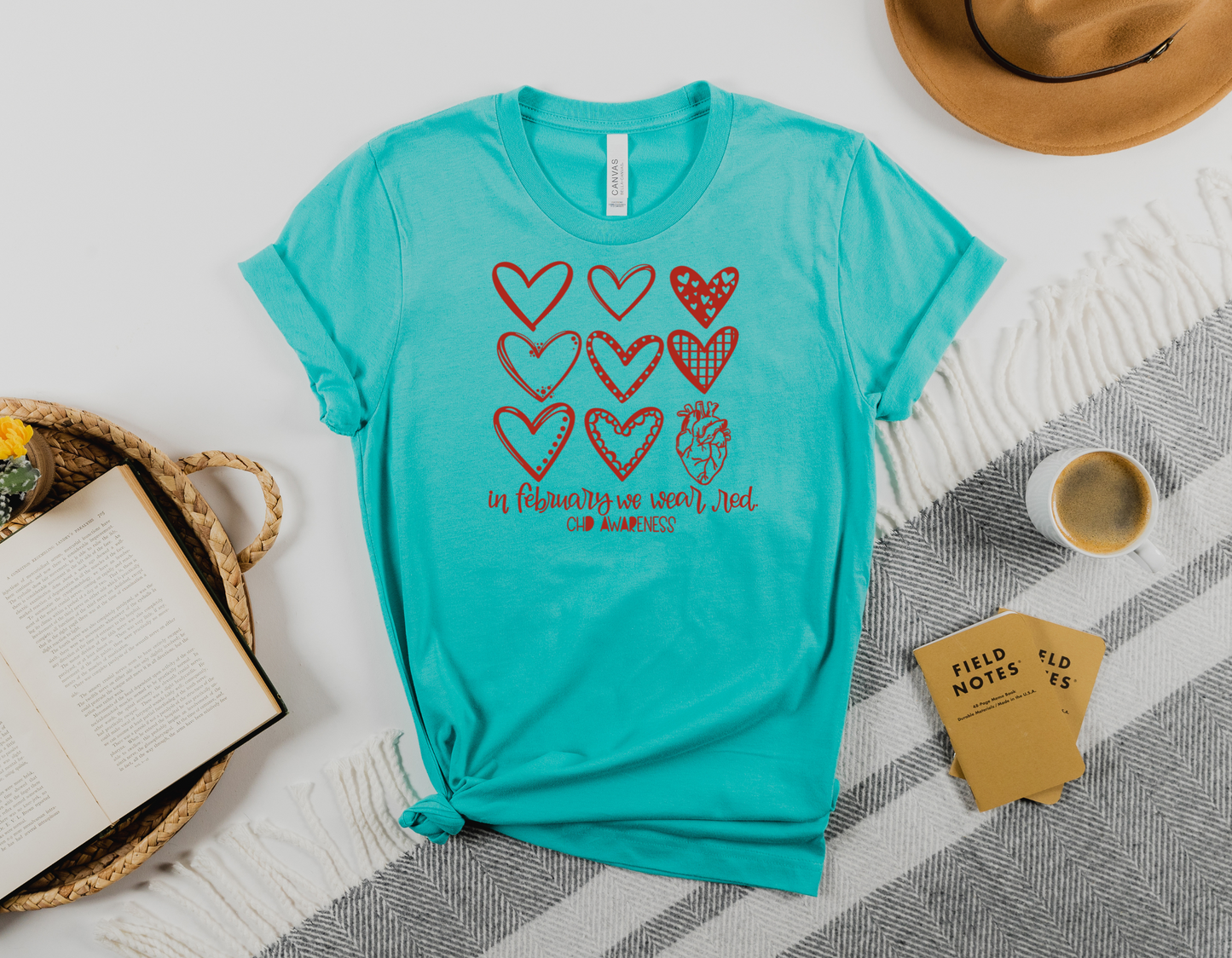 Show Your Support for CHD with Our Multi-Design Hearts CHD Awareness T-Shirt: "We Wear Red In February" Tee