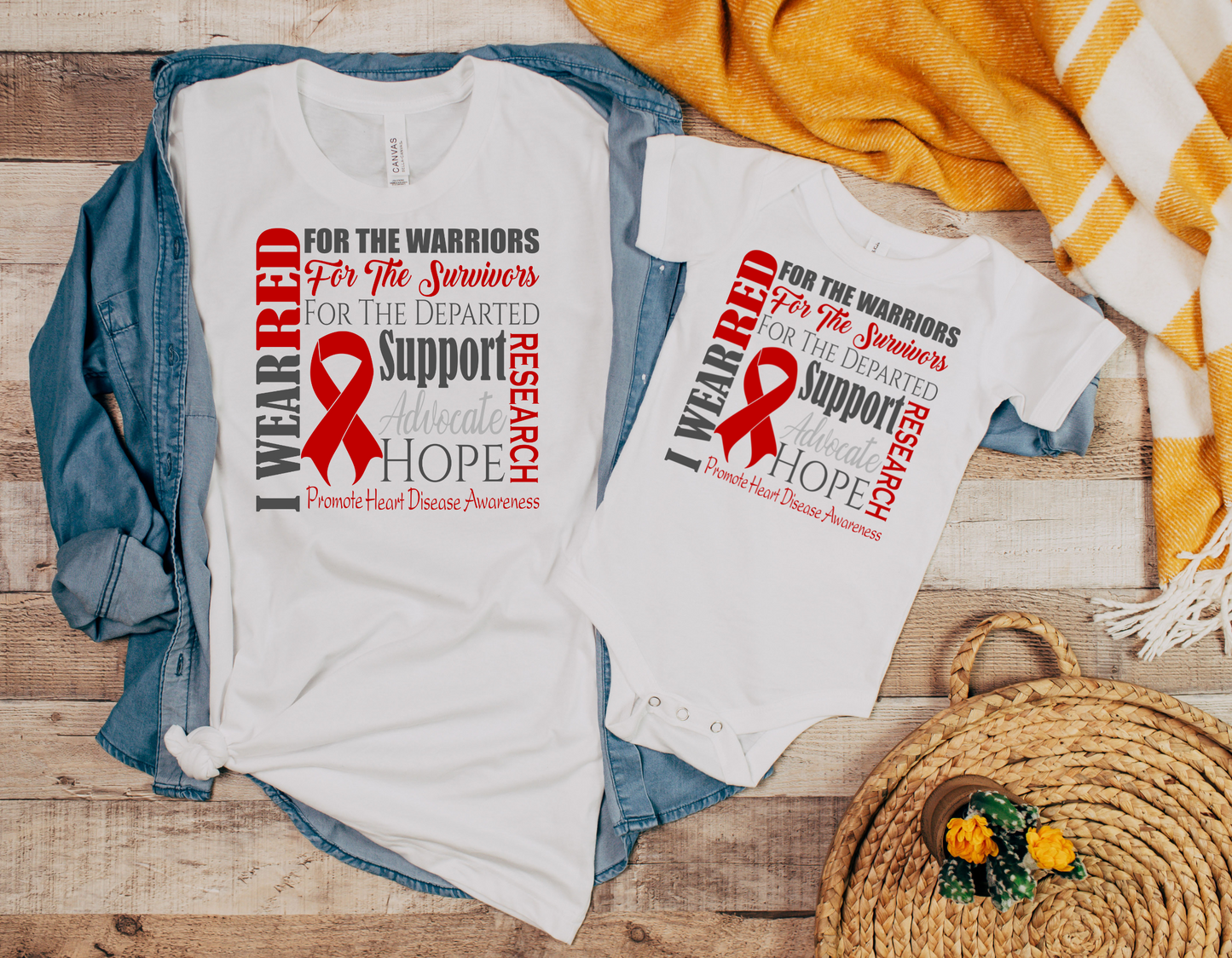 Support Heart Disease Awareness in Style with Our I Wear Red for CHD T-Shirt