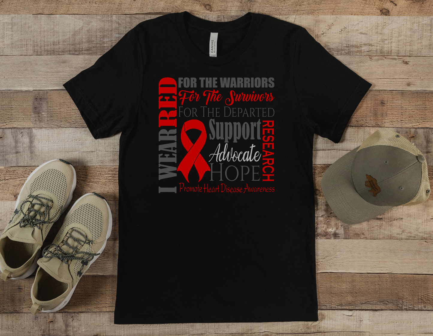 Support Heart Disease Awareness in Style with Our I Wear Red for CHD T-Shirt