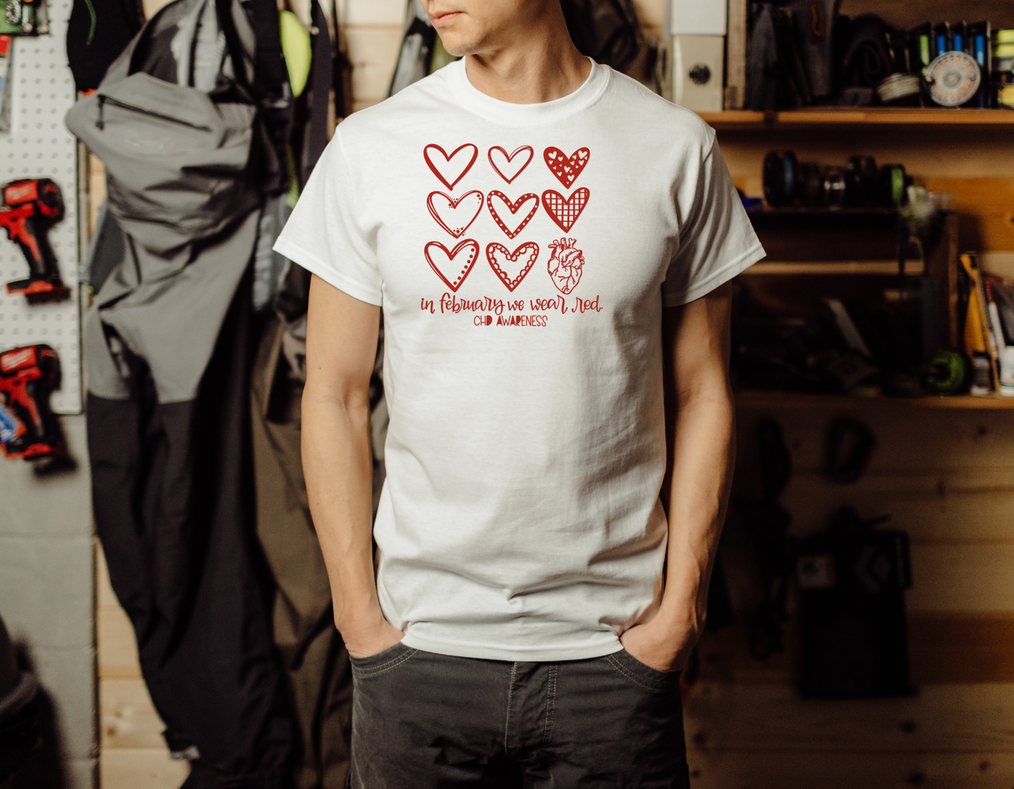 Show Your Support for CHD with Our Multi-Design Hearts CHD Awareness T-Shirt: "We Wear Red In February" Tee