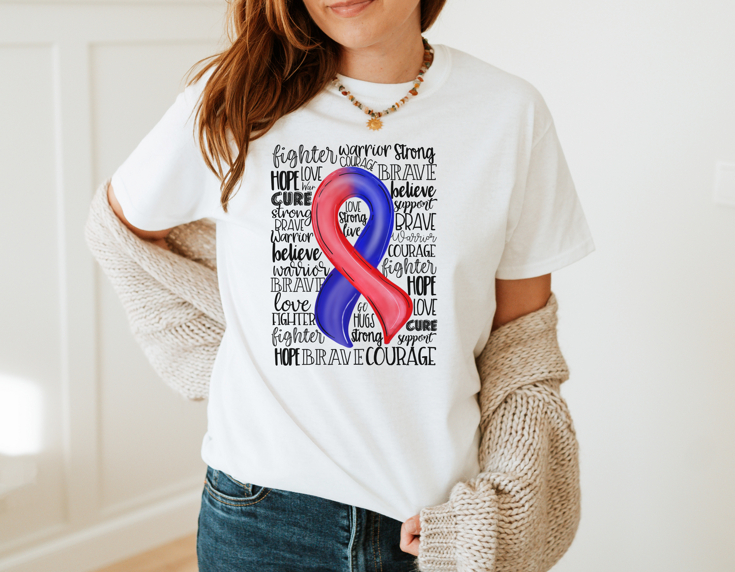 "CHD Ribbon and Strength Words" T-Shirt - Show Support for Congenital Heart Disease Awareness with Our Stylish Tee!