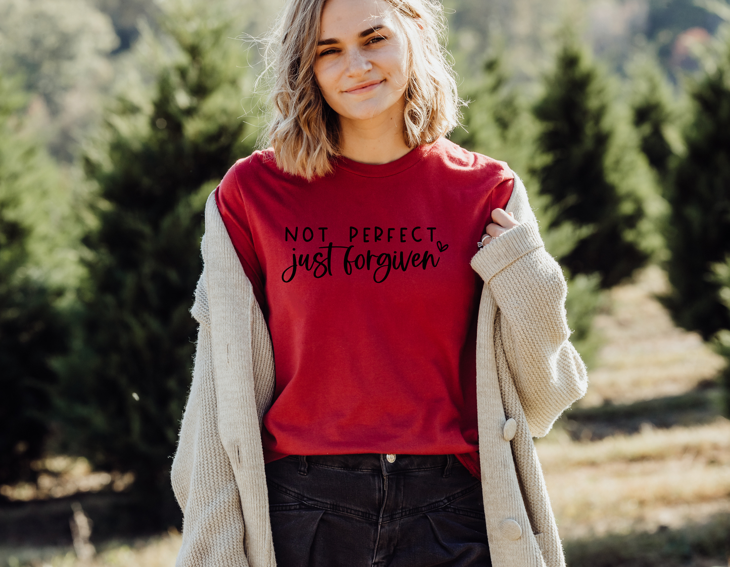 Celebrate Your Forgiveness with Our 'Not Perfect, Just Forgiven' Biblical T-Shirt