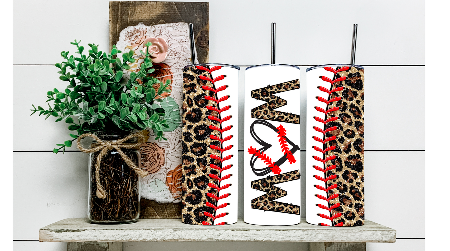 Roar with Style at Your Next Game with the Cheetah Print Baseball Mom Tumbler - Perfect for Keeping Your Drinks Cold on the Go!