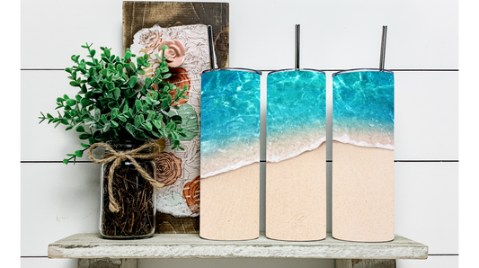 Escape to the Beach with the Beautiful Beach Scene Tumbler - Perfect for Keeping Your Drinks Cold on the Go!