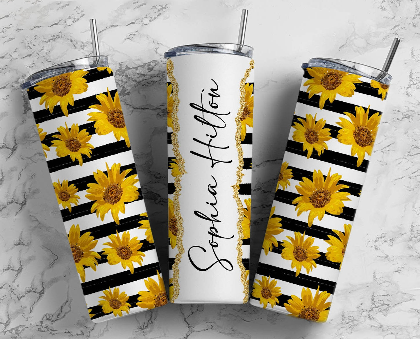 Add a Personalized Touch to Your Hydration Routine with Our Sunflower Stripes Personalized Tumbler