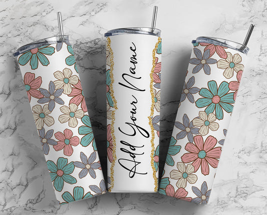 Personalized Retro Flowers Tumbler - Enjoy Your Favorite Beverage in Style!