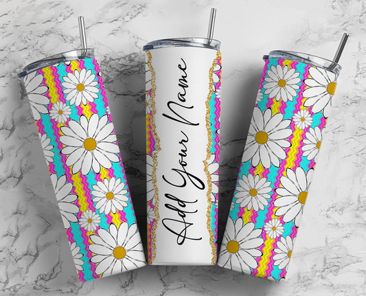 Stay Refreshed and Stylish with Our Striped Daisy Personalized Tumbler