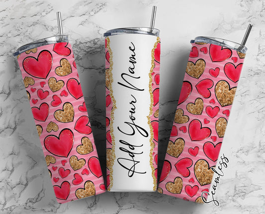 Custom Red and Gold Hearts Tumbler - Add Your Personal Touch to Your Favorite Drinkware!