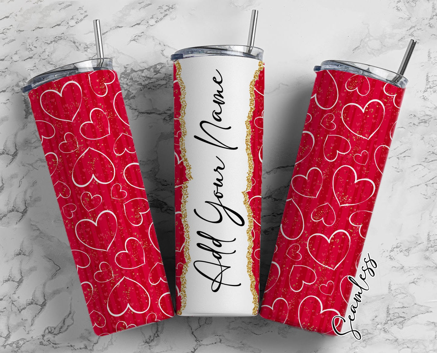 Personalized Red Hearts Tumbler - Add Your Own Flair to Your Drinkware Collection