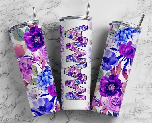 Get Your Morning Brew Fix with Our Purple Flowers Mama Tumbler - Perfect for Moms on the Go!