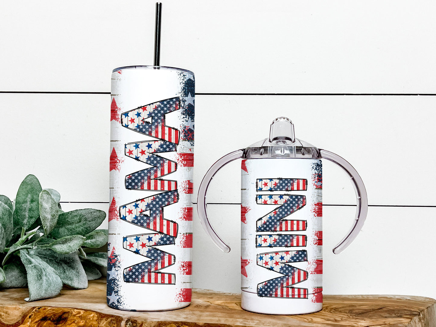 Shop Our Rustic Flag Mama and Mini Me Tumbler Set - Perfect for Patriotic Families!