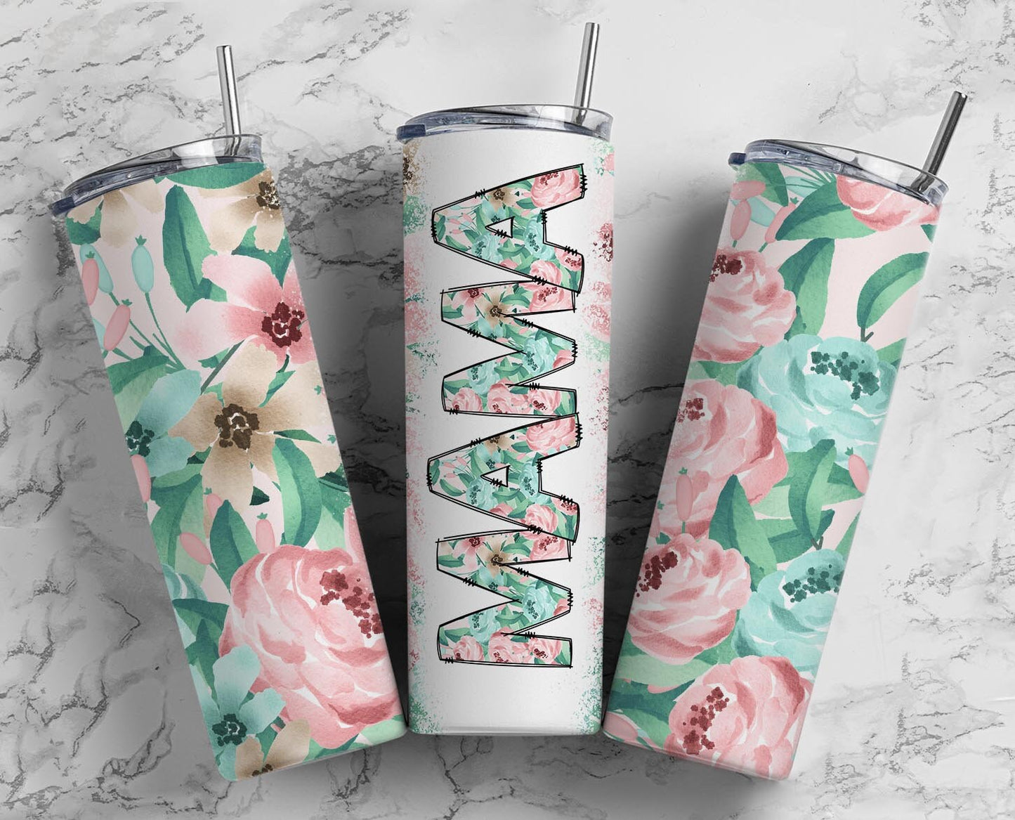 Stay Hydrated in Style with Our Pink and Teal Floral Mama Tumbler - Perfect for On-The-Go Moms!