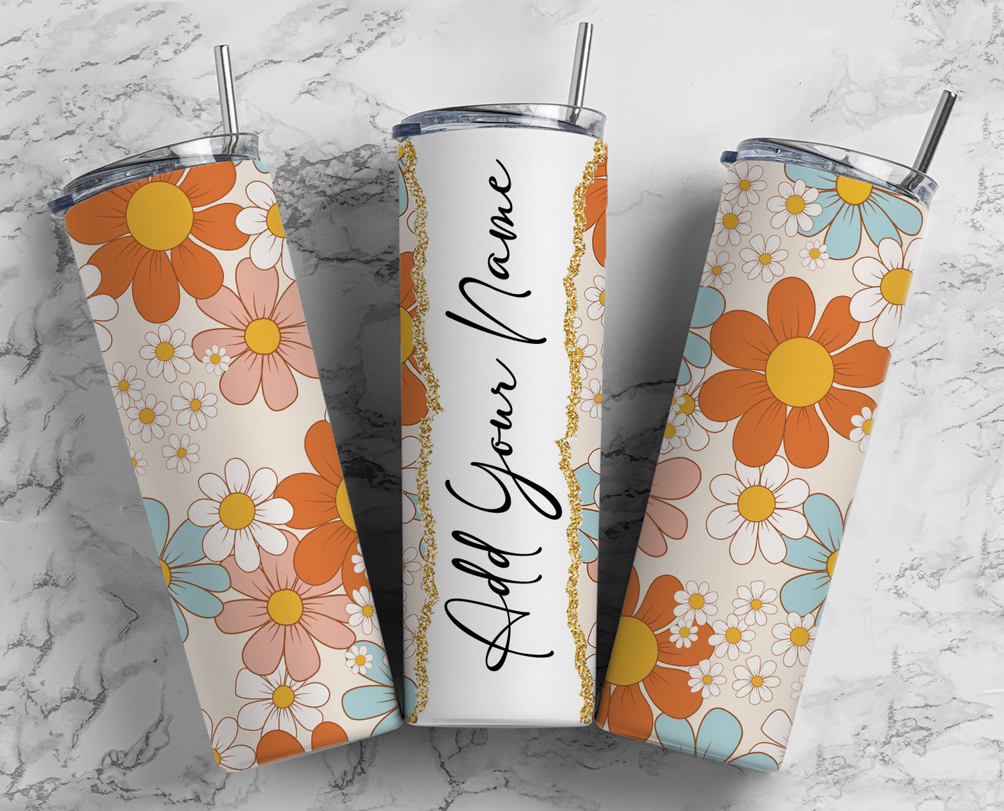 Personalized Retro Flowers Tumbler - Enjoy Your Favorite Beverage in Style!