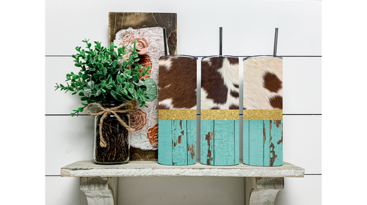 Get Country Chic with Our Cow Print, Glitter, and Rustic Lumber Tumbler