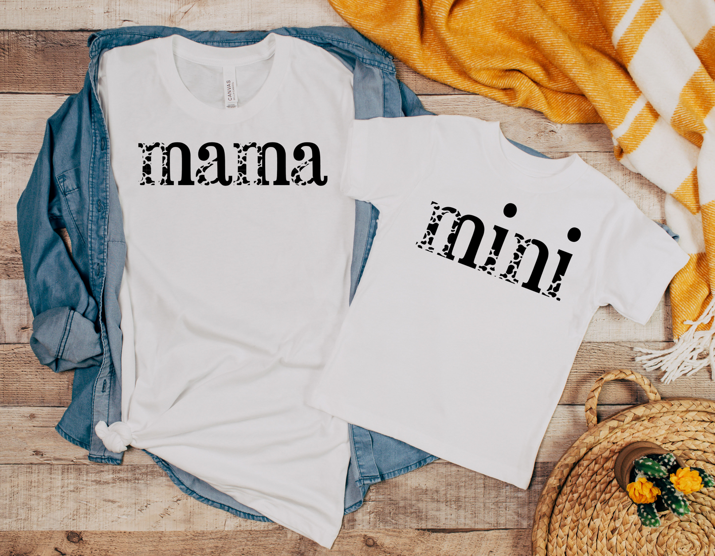 Get Adorable with our Matching Cow Print Mama and Mini T-Shirt Sets