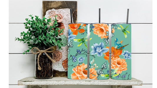 Embrace Nature's Beauty with Dragonflies and Flowers Tumbler