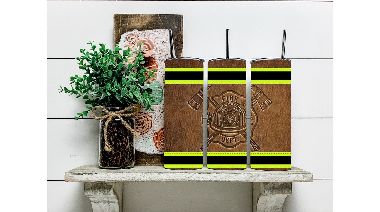 Leather Look Firefighter Tumbler - Show Your Support for Our Brave Firefighters with Style