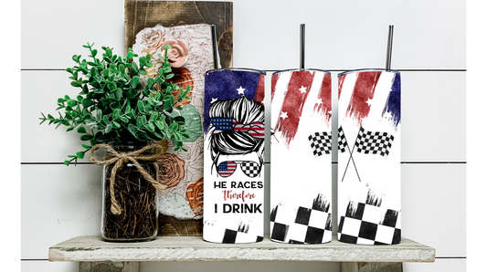 Keep Your Drinks Cool While You Watch Him Race: 'He Races, Therefore, I Drink' Tumbler