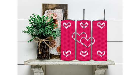 Stay Cozy and Hydrated with Our Pink Knit Hearts Tumbler