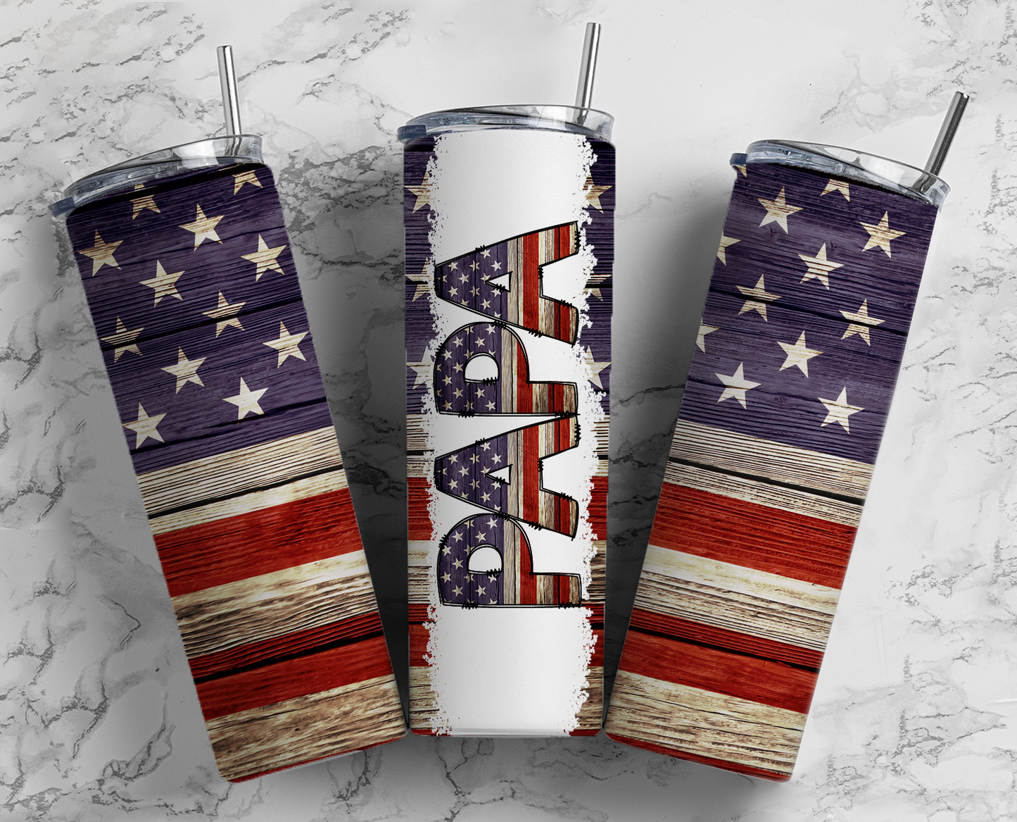 Get Your Hands on the Perfect Gift for Papa: Wooden American Flag Tumbler - Shop Now!