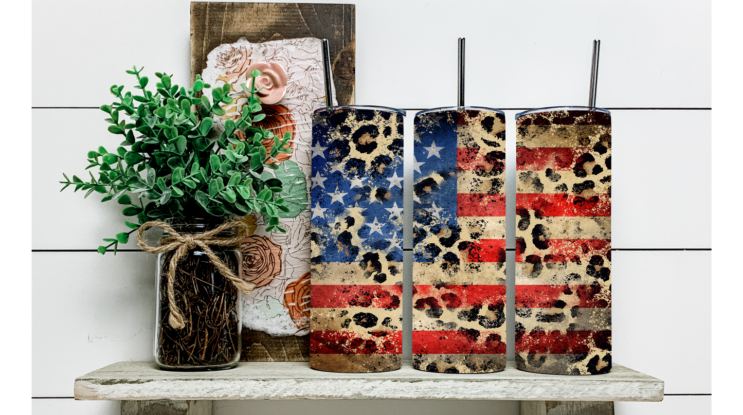 Roar with Pride: Patriotic Cheetah Print Tumbler for On-the-Go Drinks