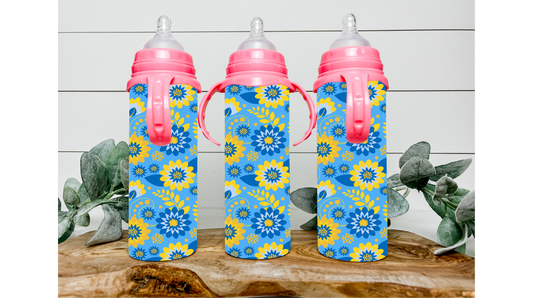 Add Sunshine to Your Baby's Day with Our Blue Sunflowers Baby Bottle Tumbler